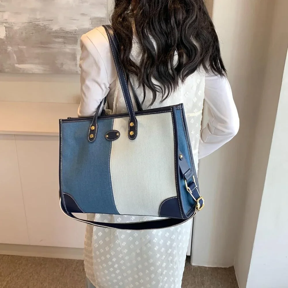 Denim Canvas Tote Bag for Women Spacious Stylish Casual Durable